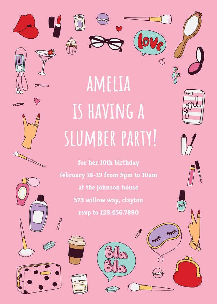 Spa party - sleepover party invitation